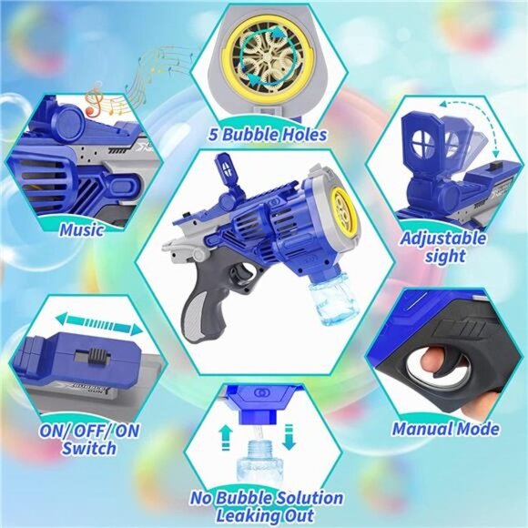 2 Pack Bubble Gun with 4 Bubble Solution, Large Size Bubble Guns for Kids - Picture 3 of 6